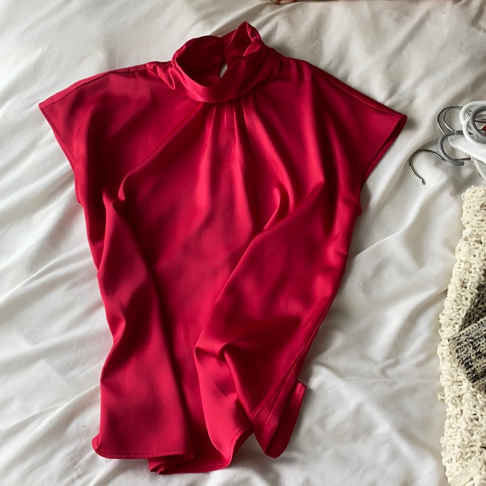 Ann Taylor Red Pink Blouse Top High Neck